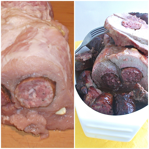 Pulpa de porc impanata cu usturoi si carnat afumat