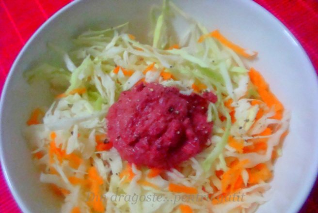 Salată de varză albă cu morcovi şi mousse de sfeclă roşie
