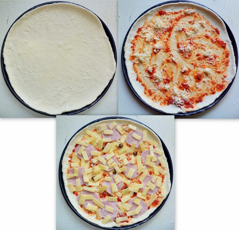 Pizza cu sunca de pui si edamer