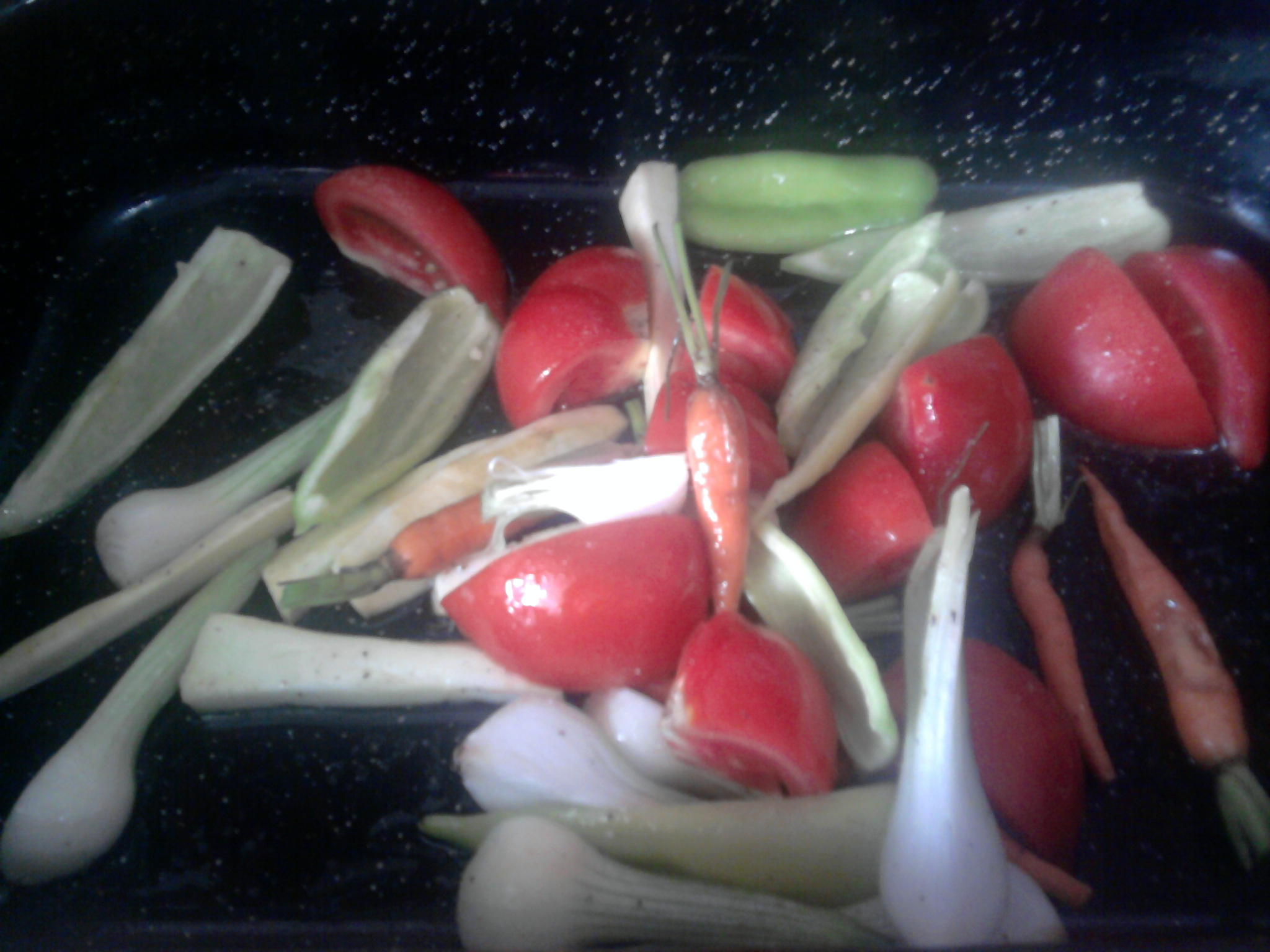 Snitele la cuptor cu garnitura de legume si sos de branza
