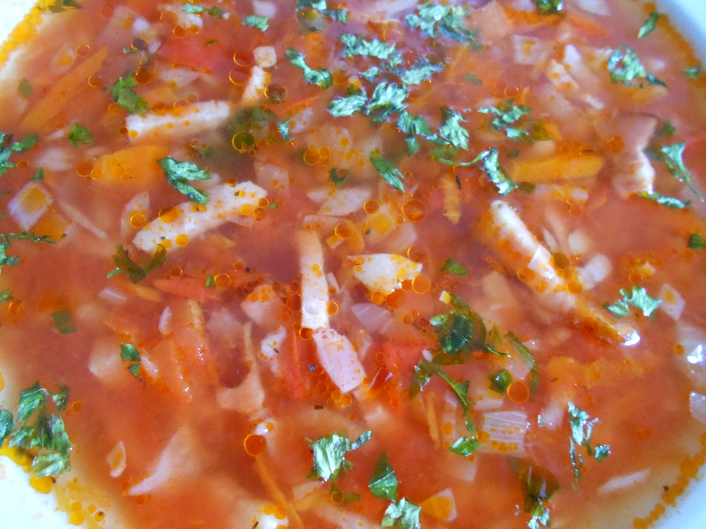 Supă de roșii, cu orez și afumătură