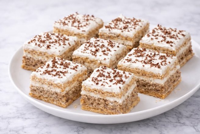 Prajitura cu foaie de napolitana si blat cu nuca