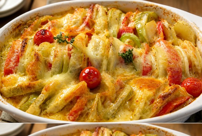 Gratin de pui de casa cu legume , in bere