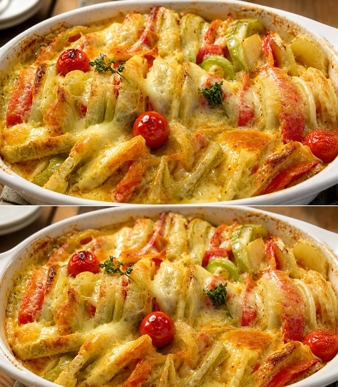 Gratin de pui de casa cu legume , in bere