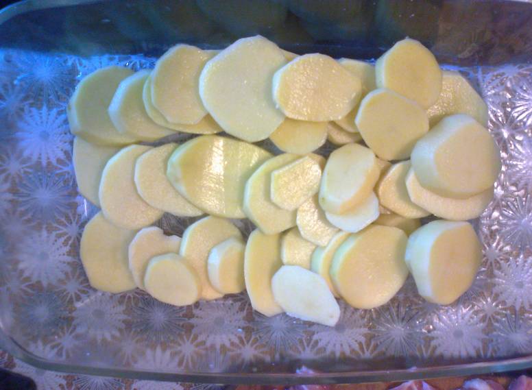 Rulouri din pulpe  de pui cu legume , branza topita si pepene galben  pe pat de cartofi
