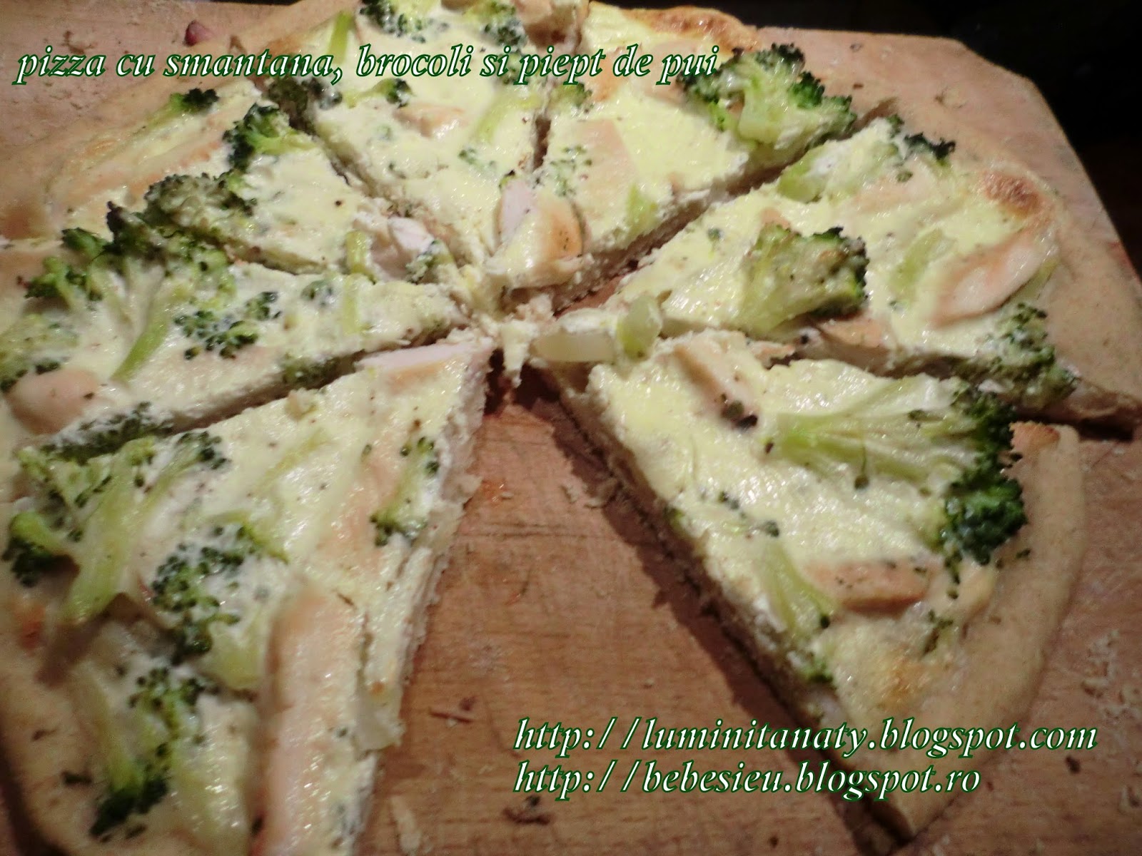 Pizza cu broccoli, piept de pui si smantana