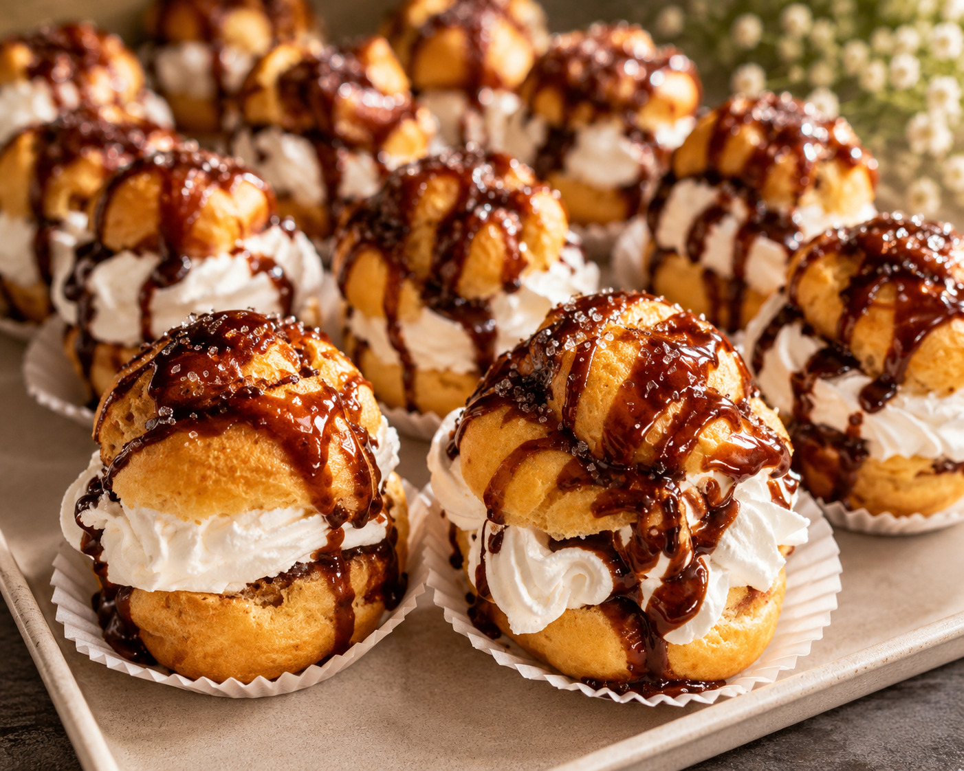 Choux a la creme cu dulceata de zmeura
