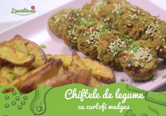 Chiftele de legume de post cu cartofi wedges la cuptor