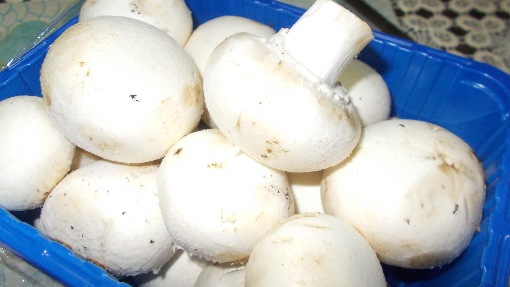 Ciuperci umplute pe pat de cartofi caliti cu ceapa