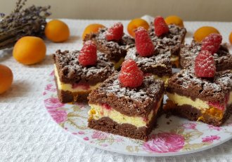 Desert prajitura cu urda, zmeura si caise