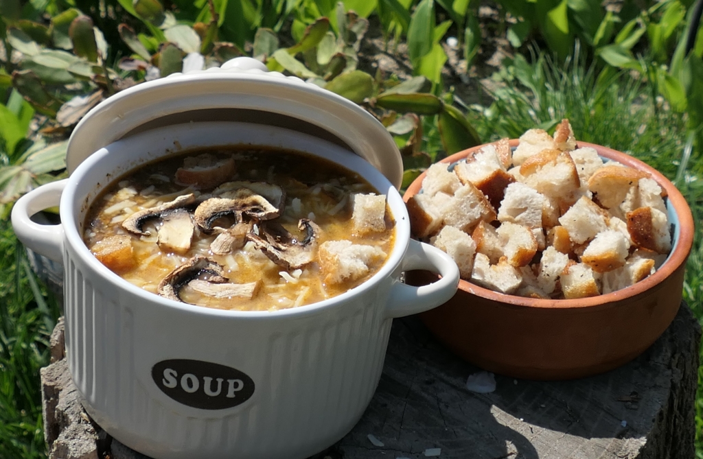 Supa delicioasa de ciuperci brune cu branzeturi